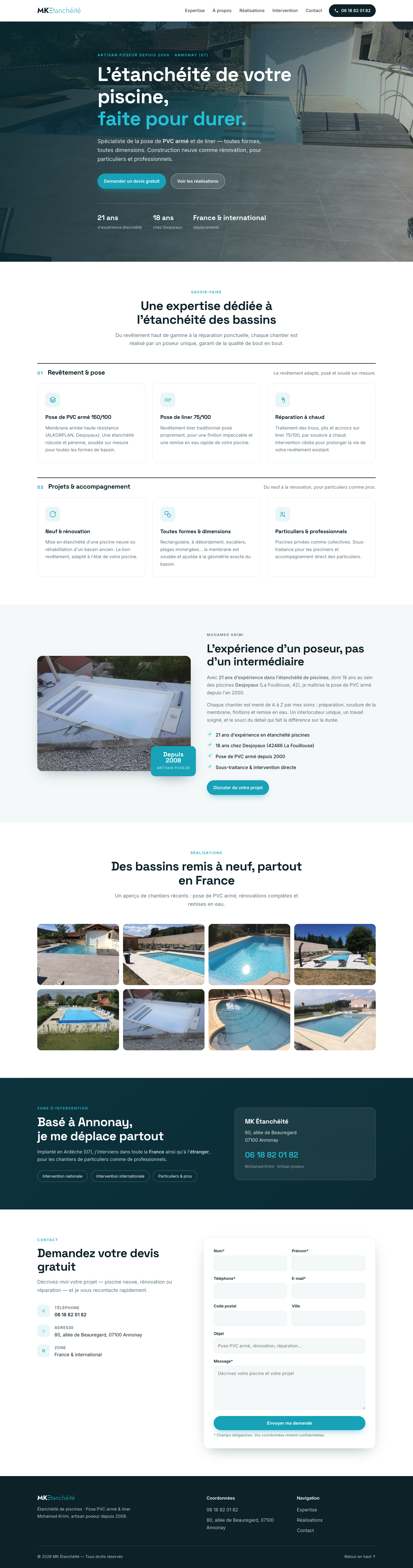 Page d'accueil MK Étanchéité refondue, vue complète